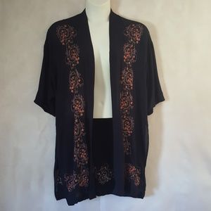 Navy Blue Embroidered Kimono